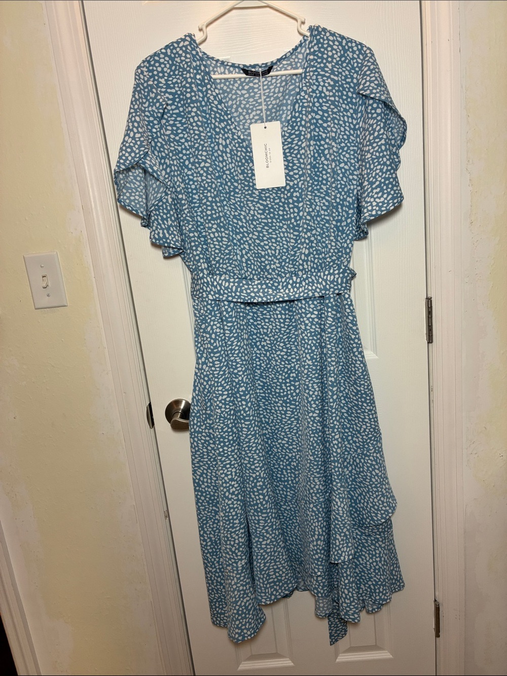BloomChic Sky Blue & White Dot Midi Dress